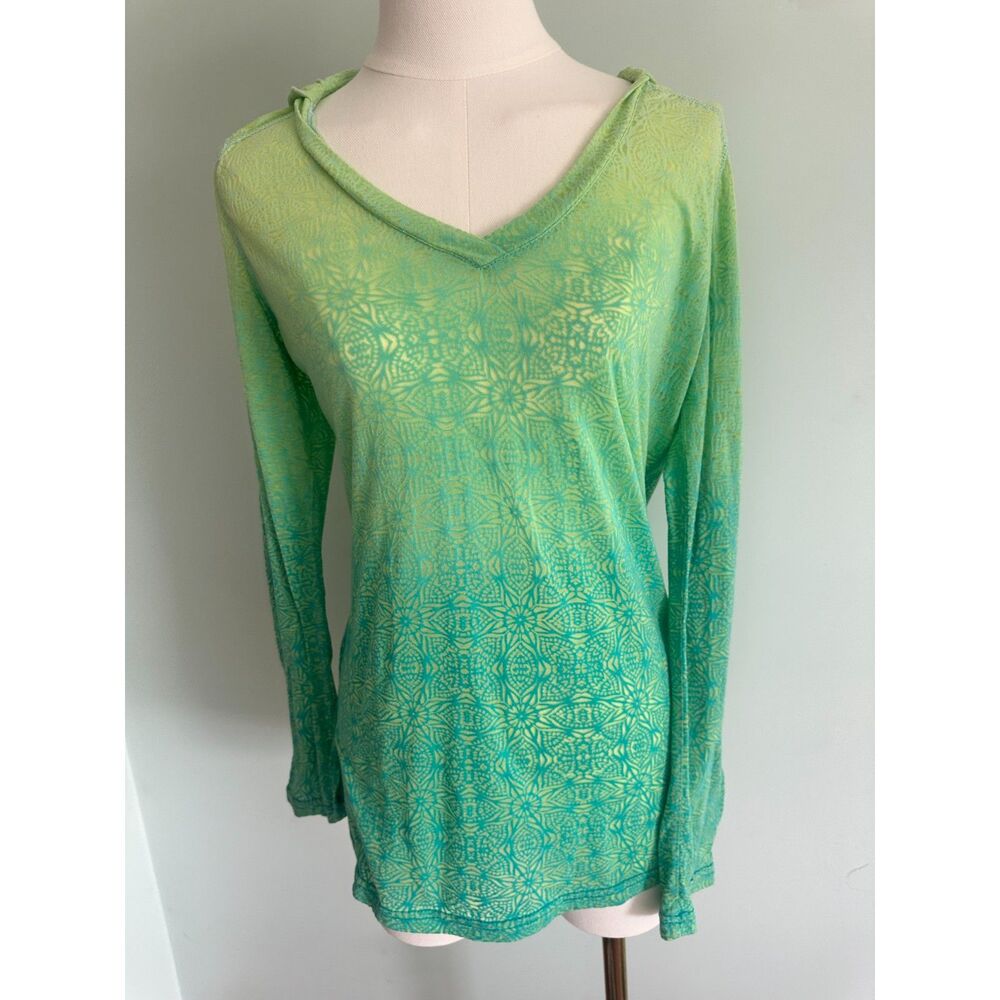 Athleta Hidden Lake Burnout Hoodie Paradise Blue Starburst Ombre Size M